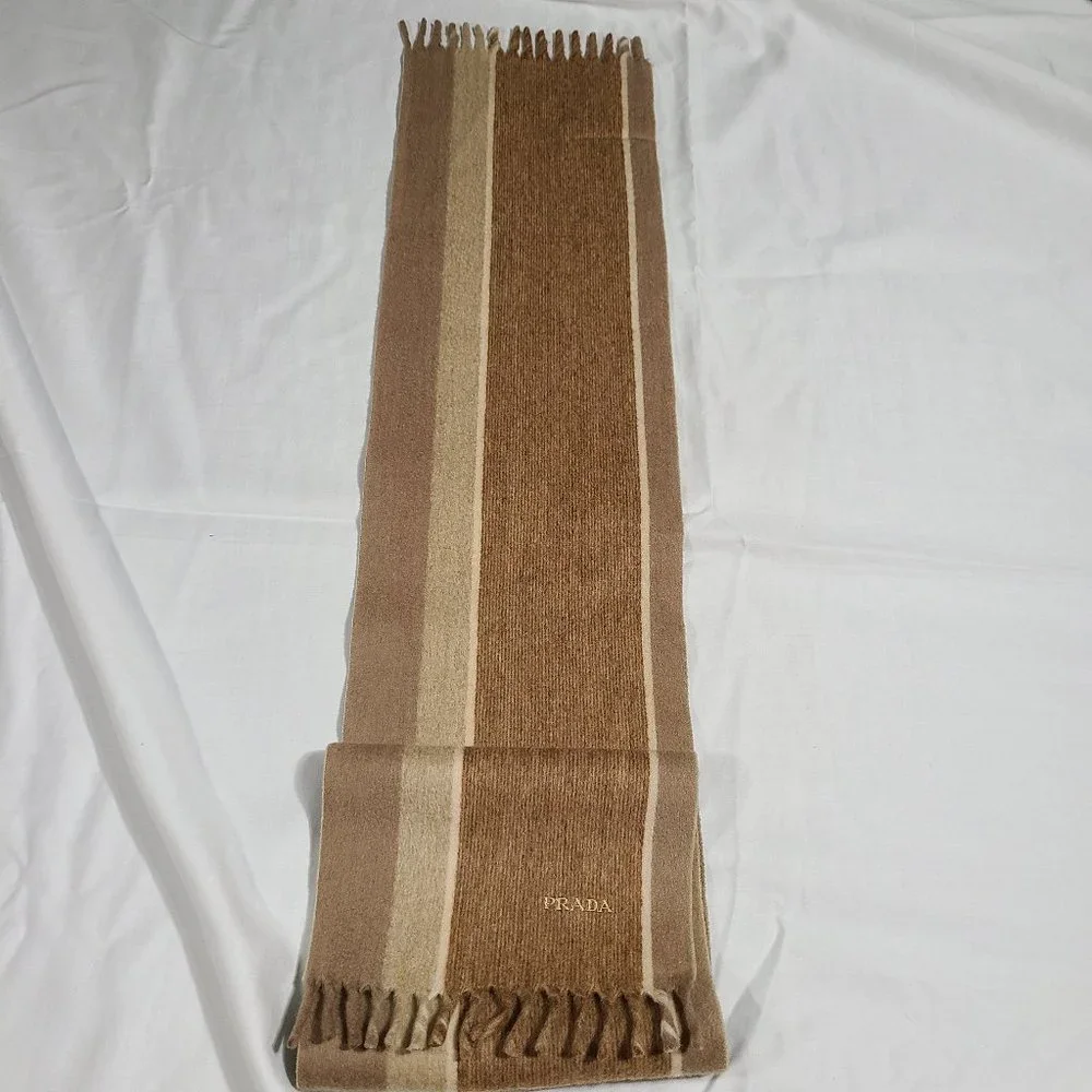 Prada Logo embroidered 100% cashmere scarf